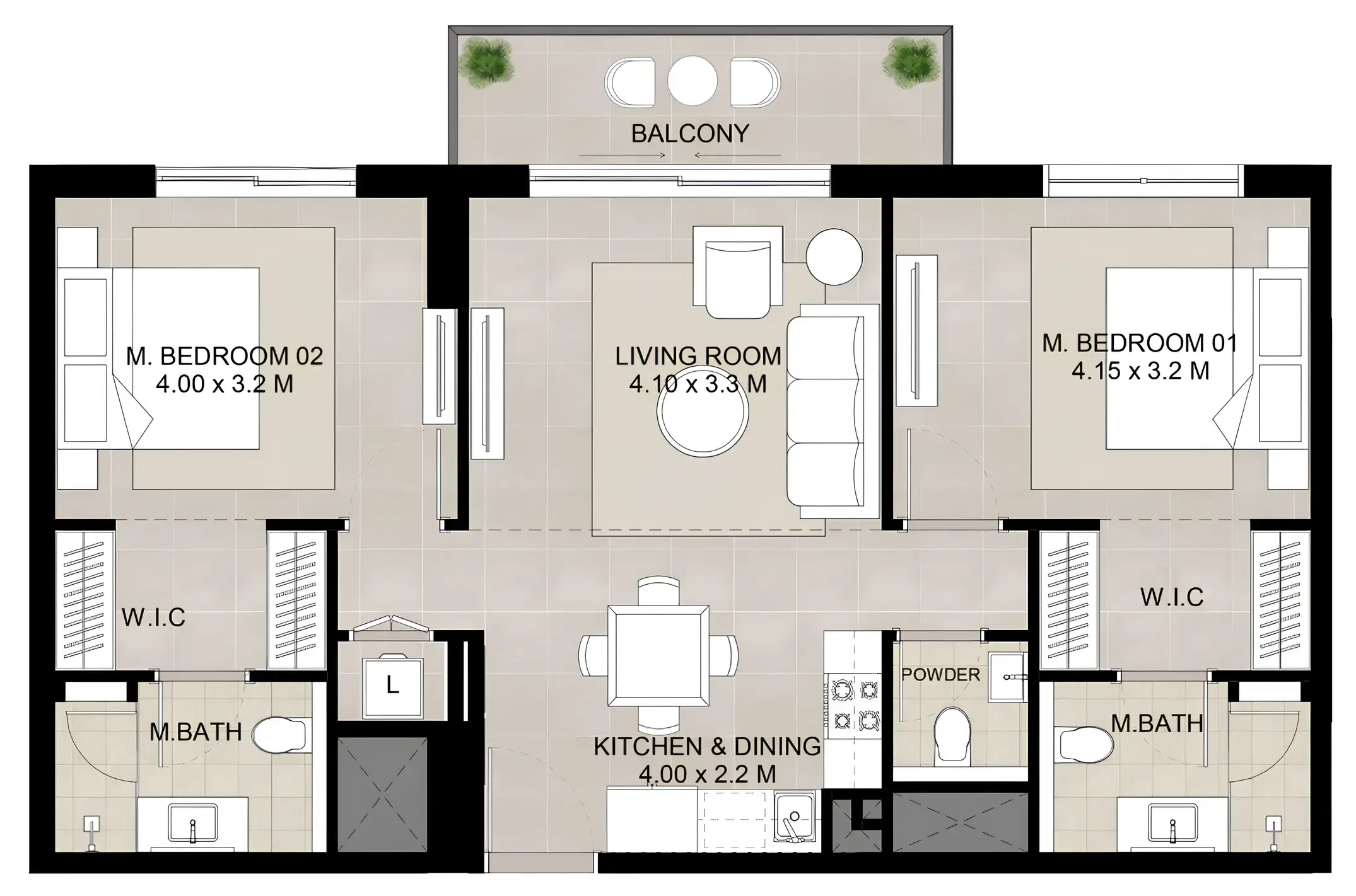 2 bedroom layout
