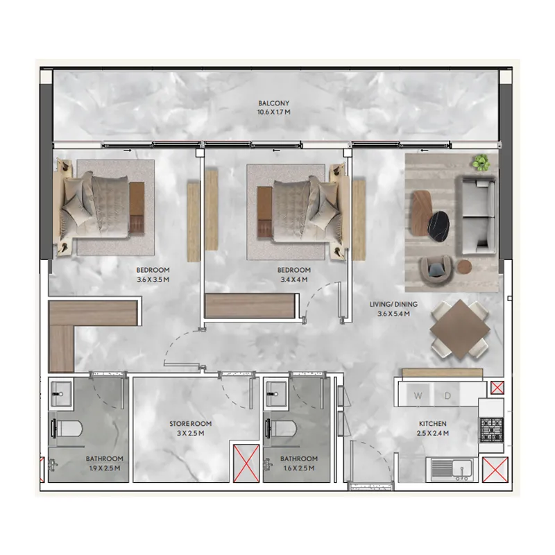 2 bedroom layout