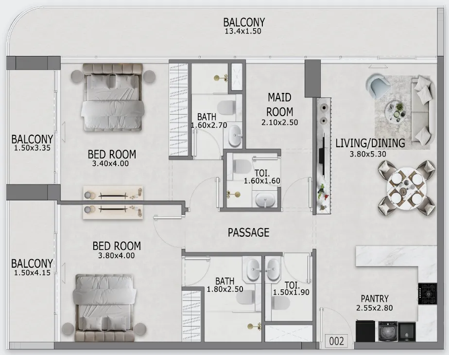 2 bedroom layout