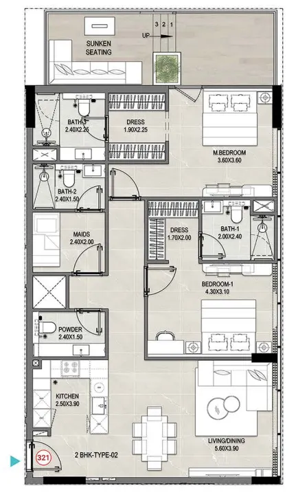 2 bedroom layout