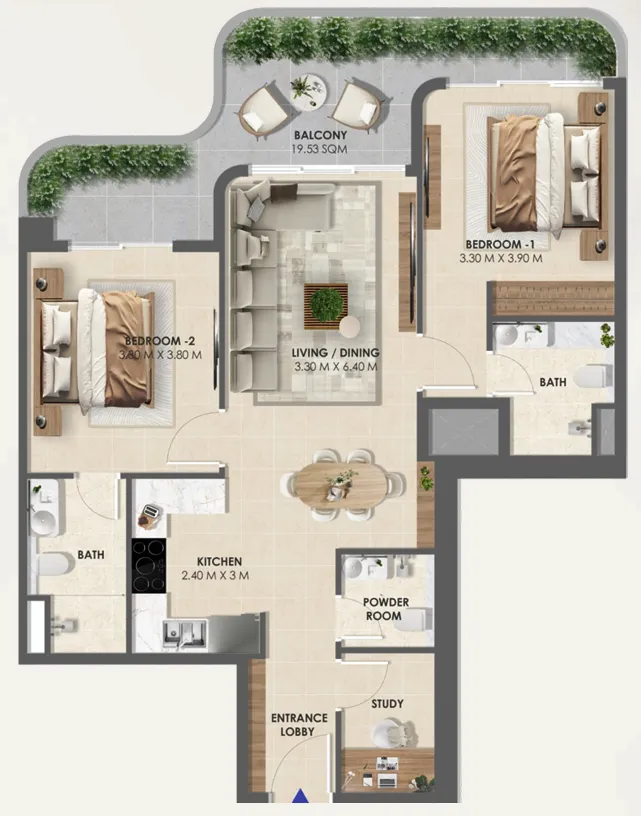2 bedroom layout