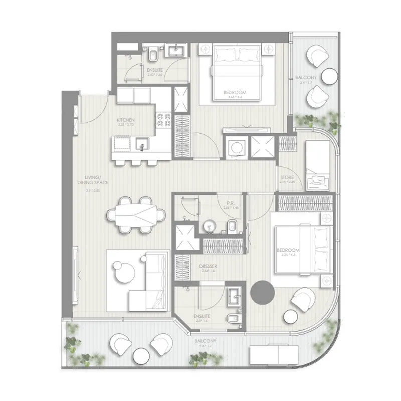 2 bedroom layout