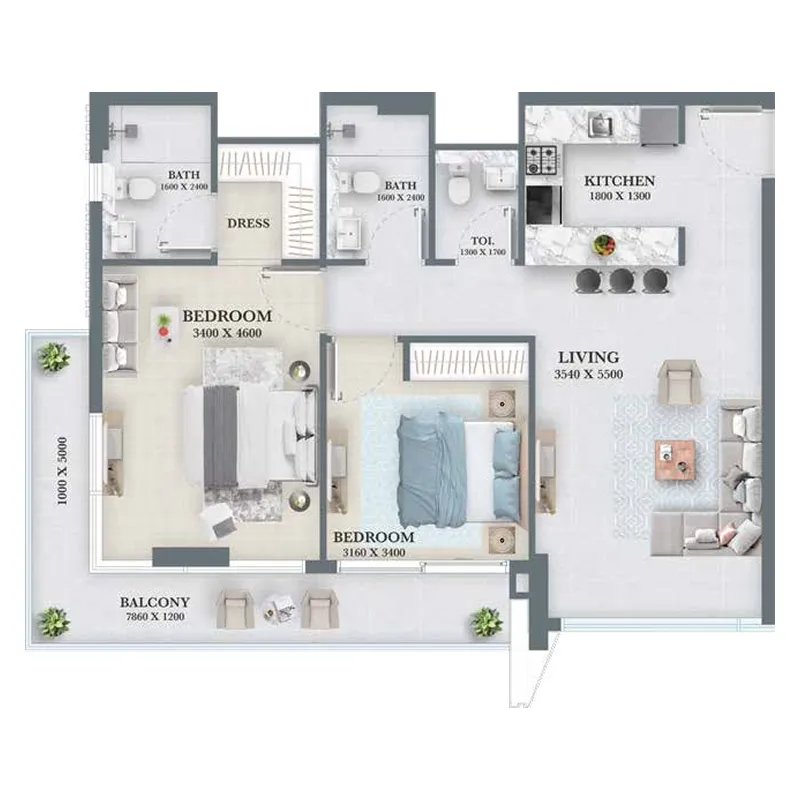 2 bedroom layout