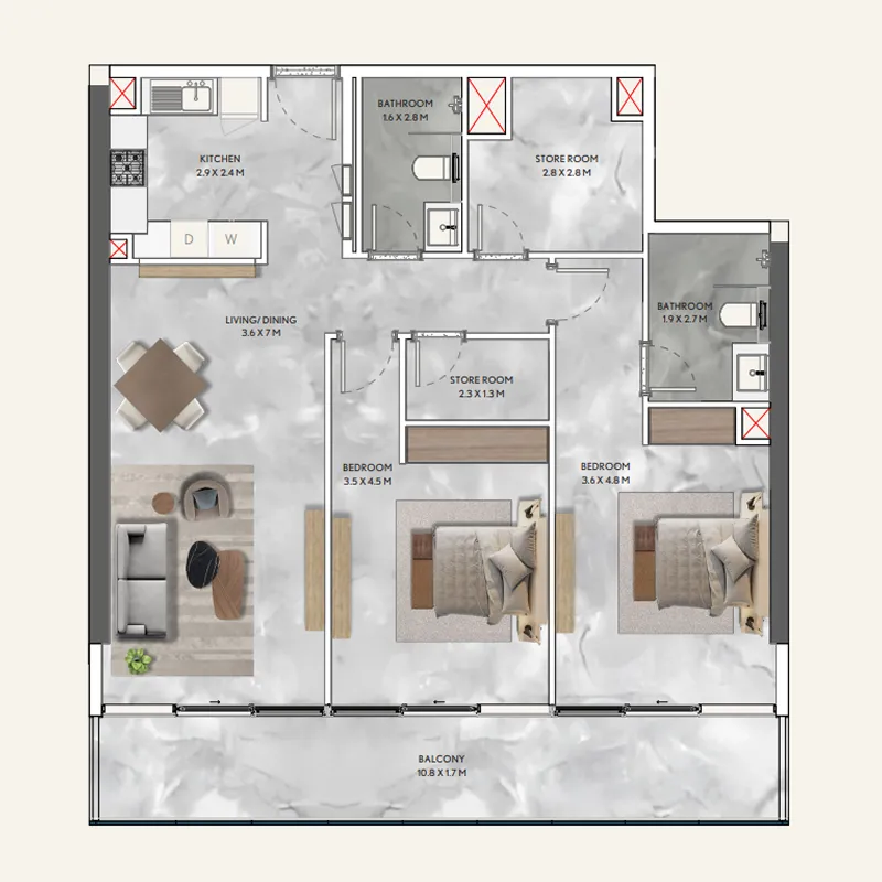 2 bedroom layout