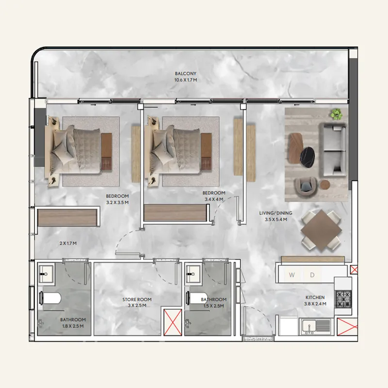 2 bedroom layout