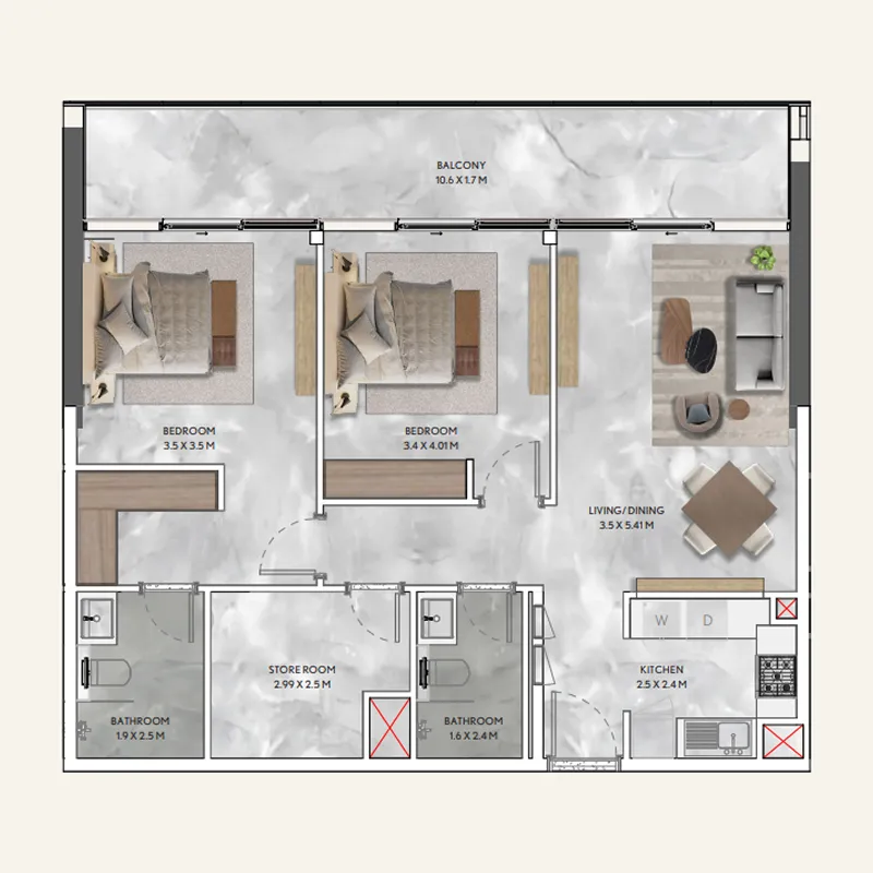 2 bedroom layout