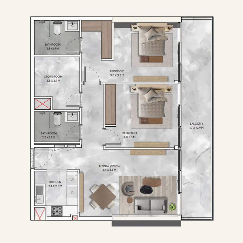 2 bedroom layout