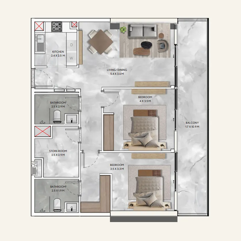 2 bedroom layout