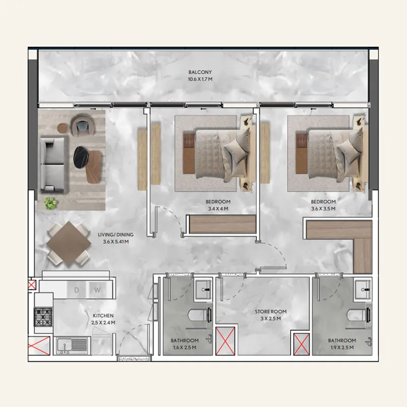 2 bedroom layout