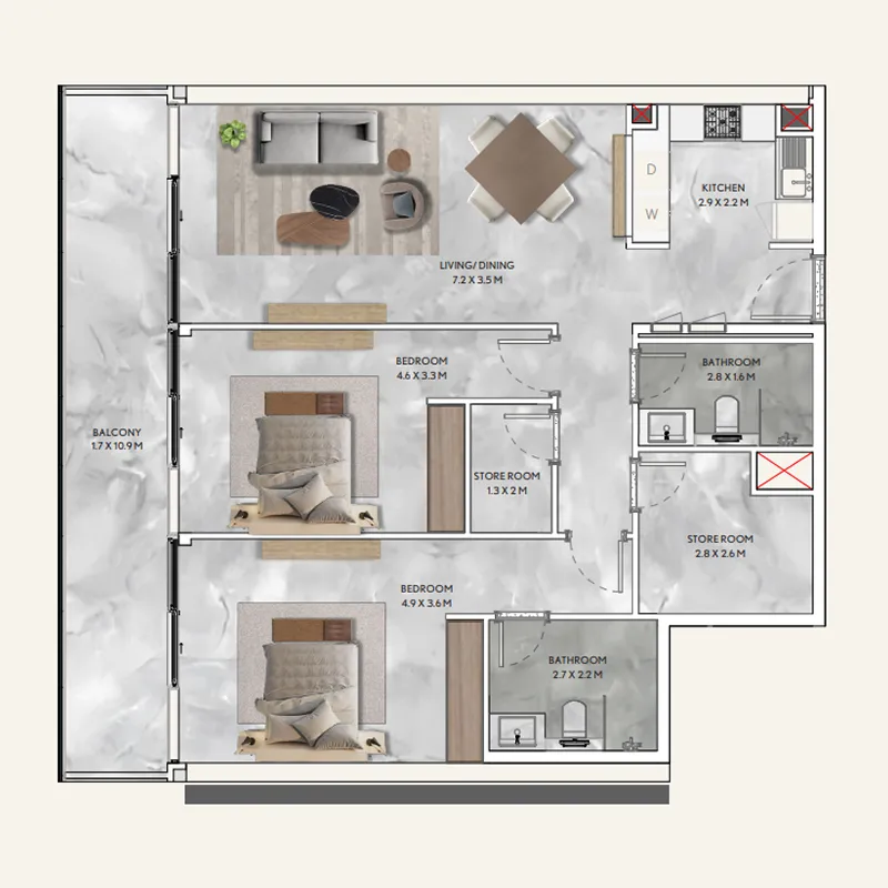2 bedroom layout