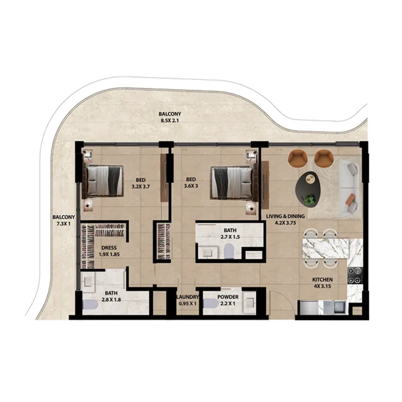 2 bedroom layout
