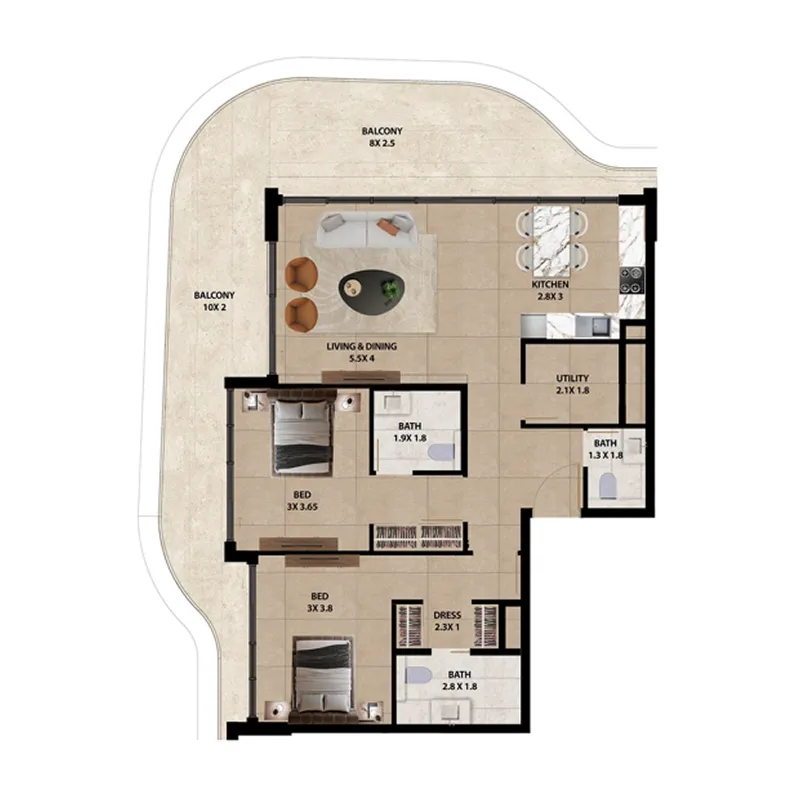 2 bedroom layout