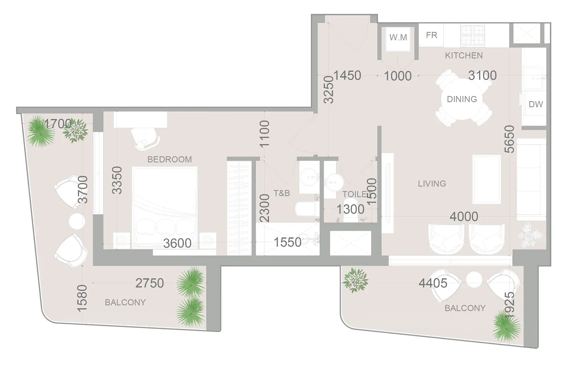 1 bedroom layout
