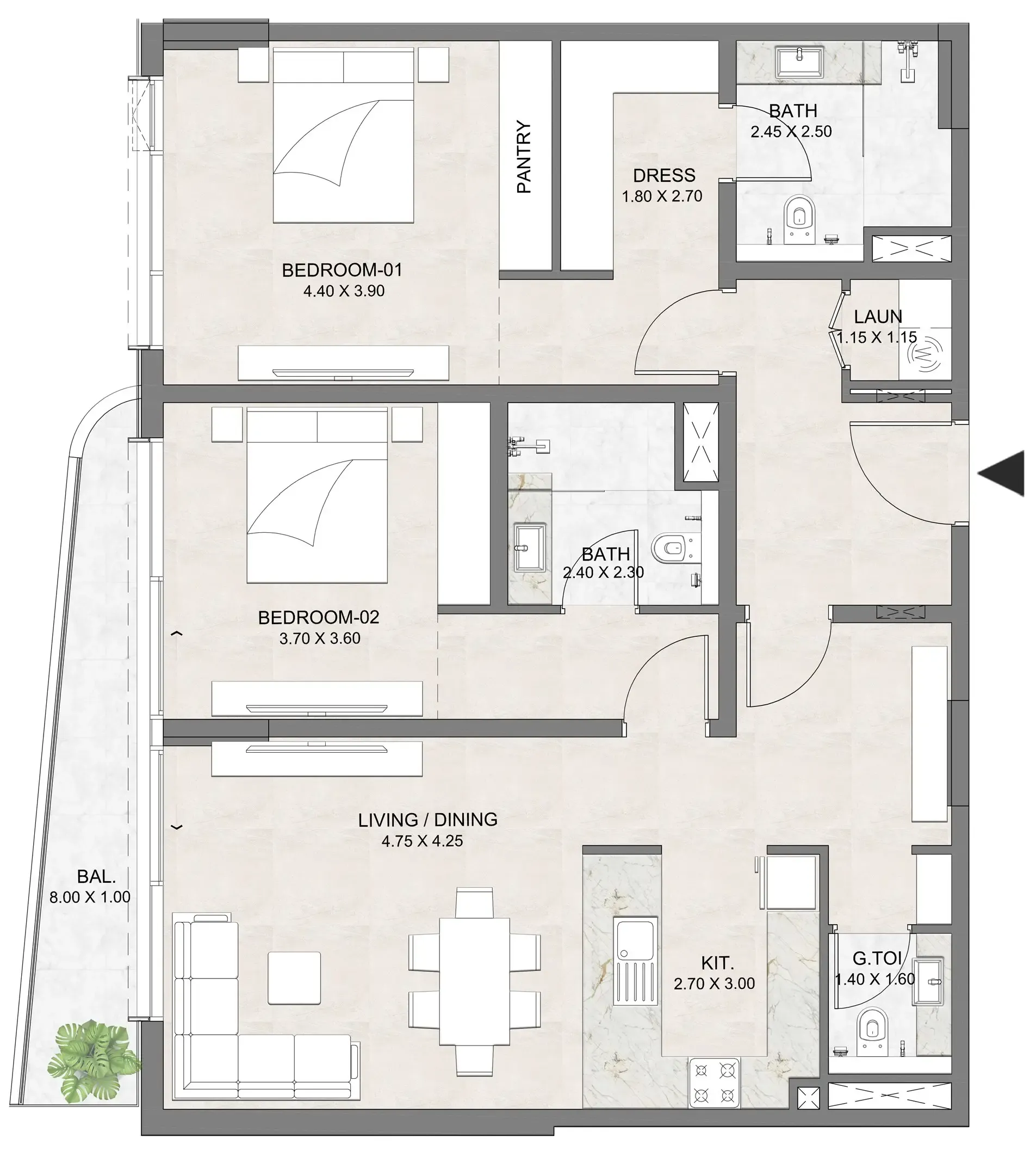 2 bedroom layout