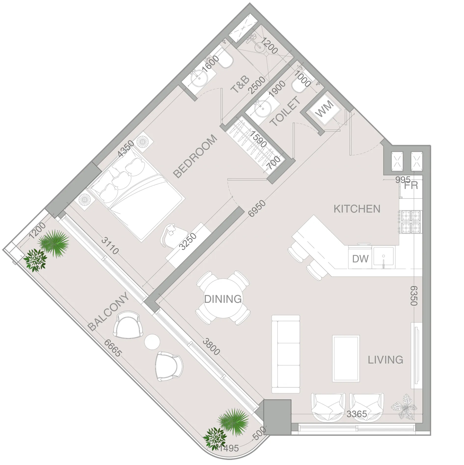 1 bedroom layout