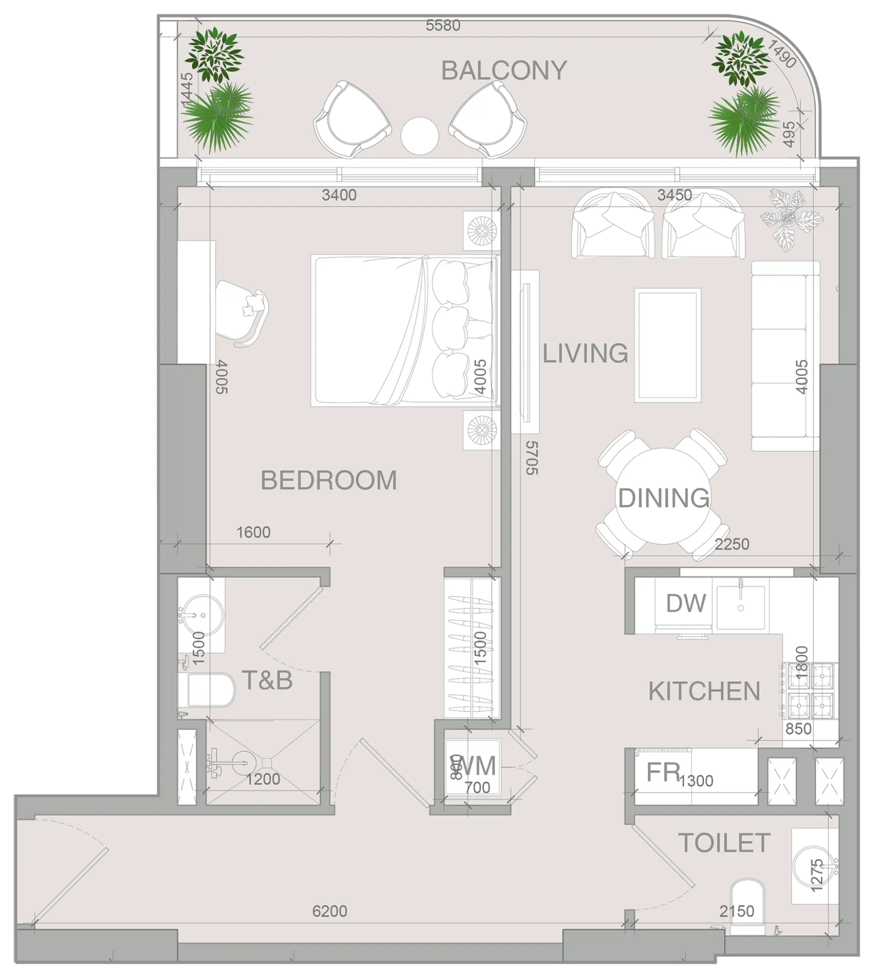 1 bedroom layout