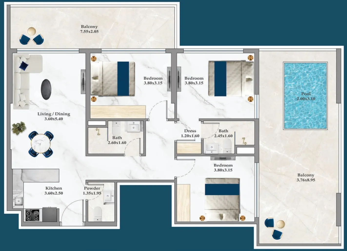 3 bedroom layout