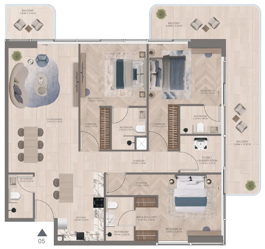 3 bedroom layout