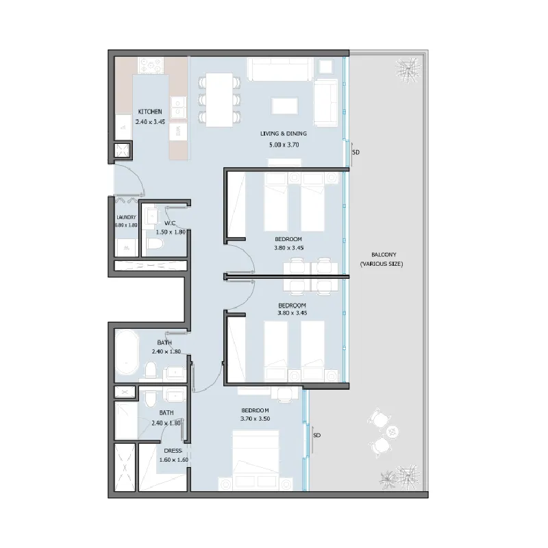 3 bedroom layout