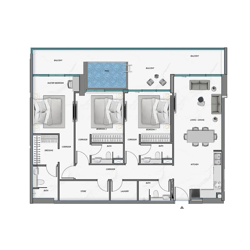 3 bedroom layout