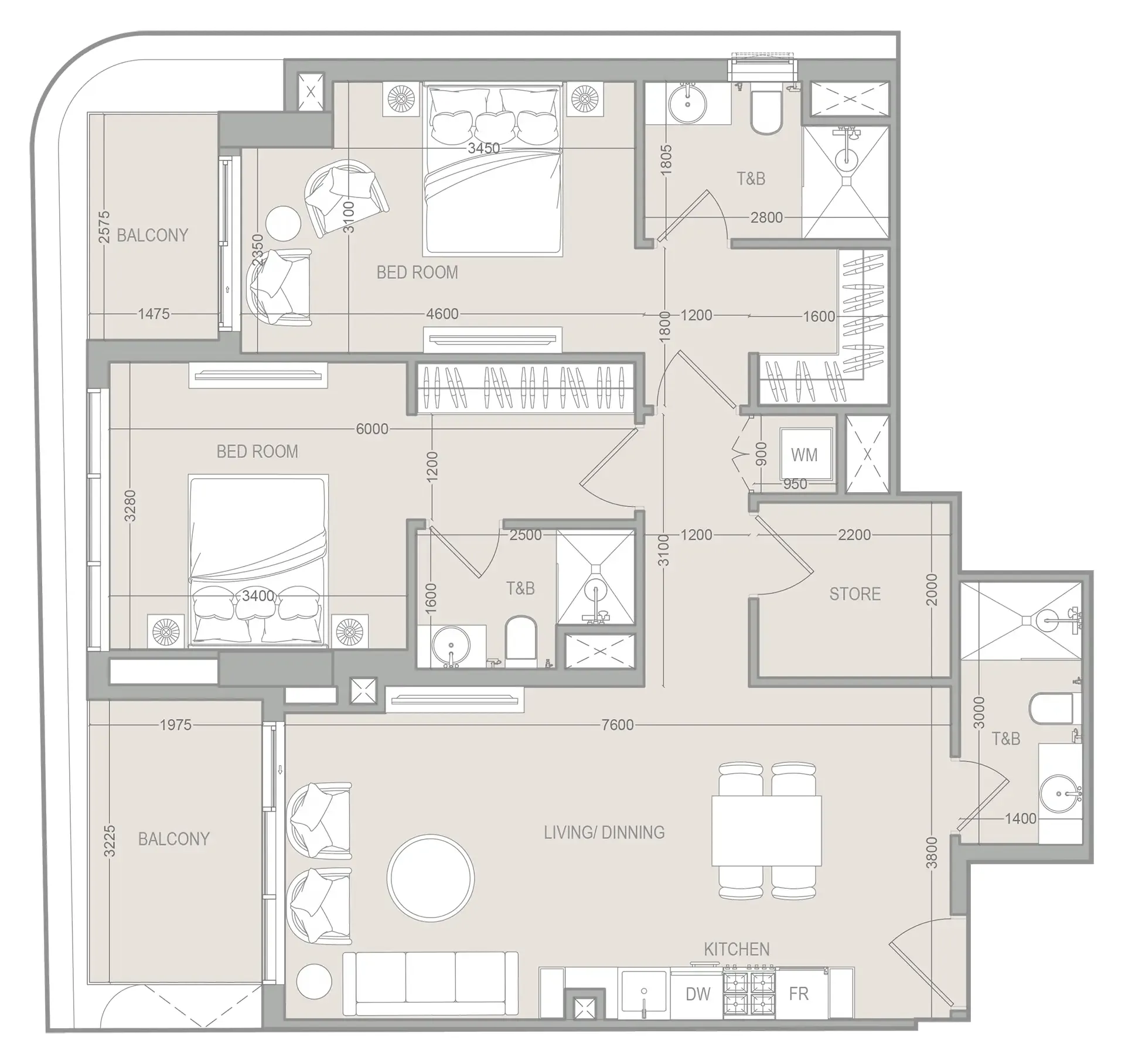 2 bedroom layout