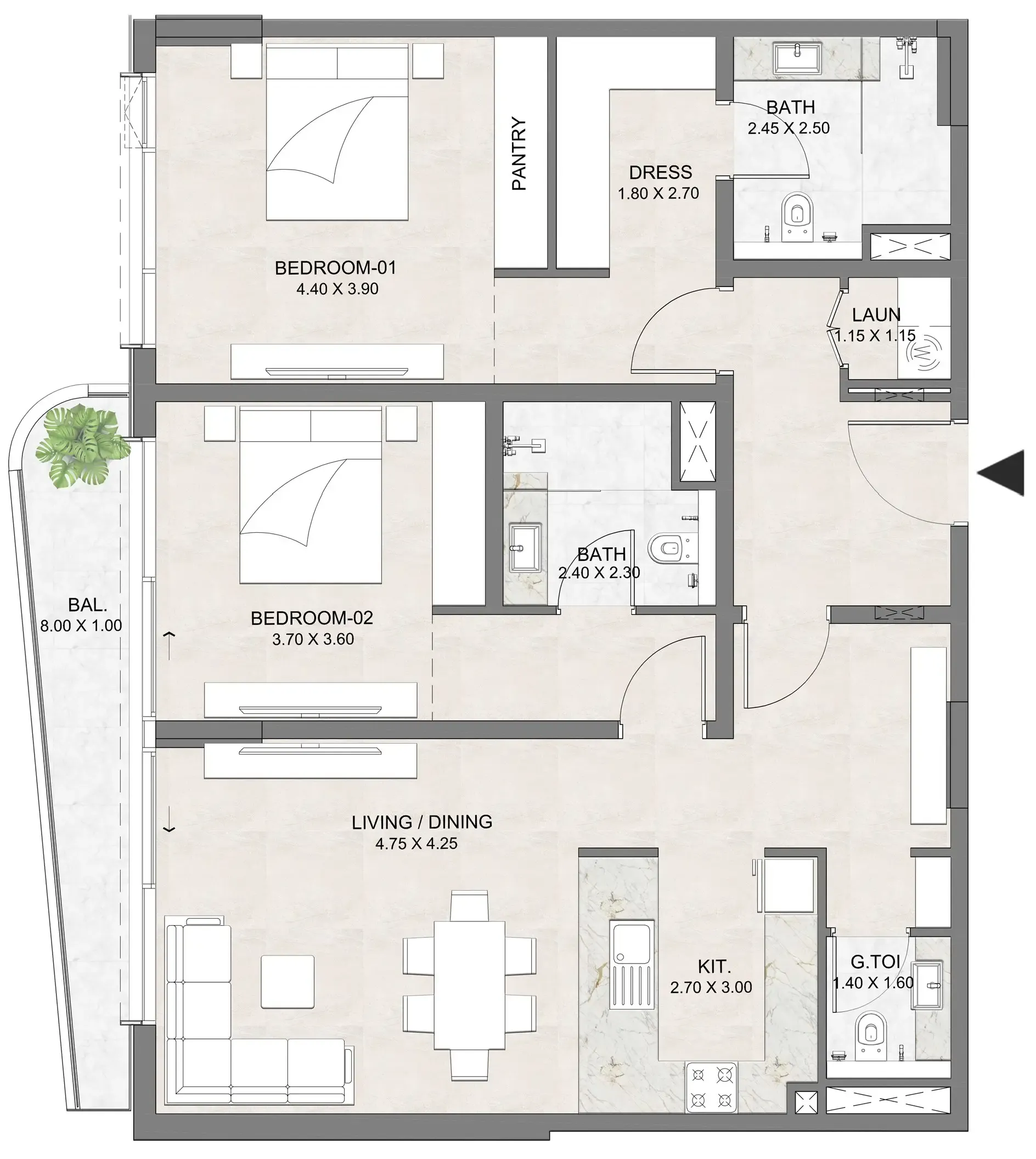 2 bedroom layout