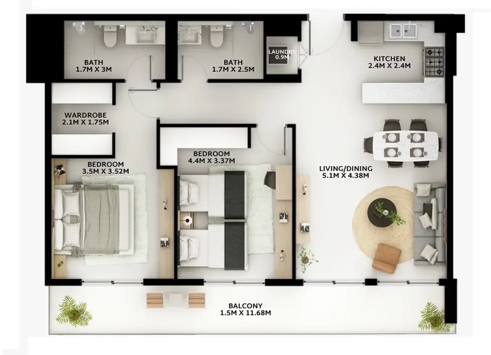 2 bedroom layout