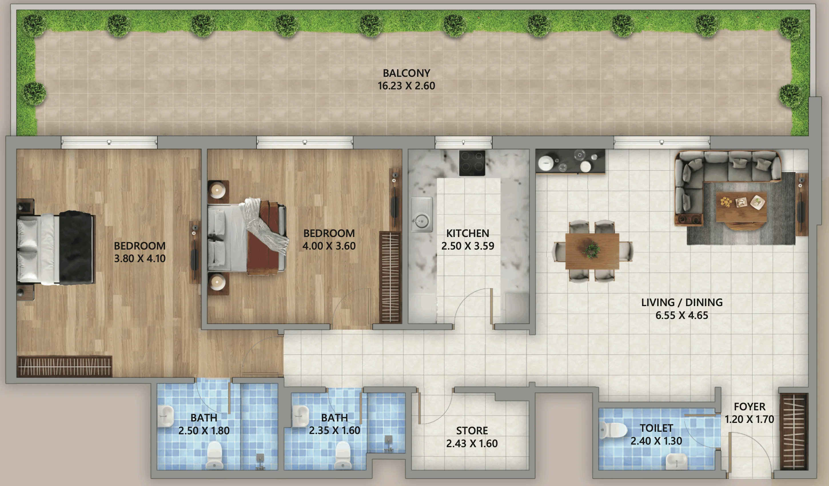 2 bedroom layout