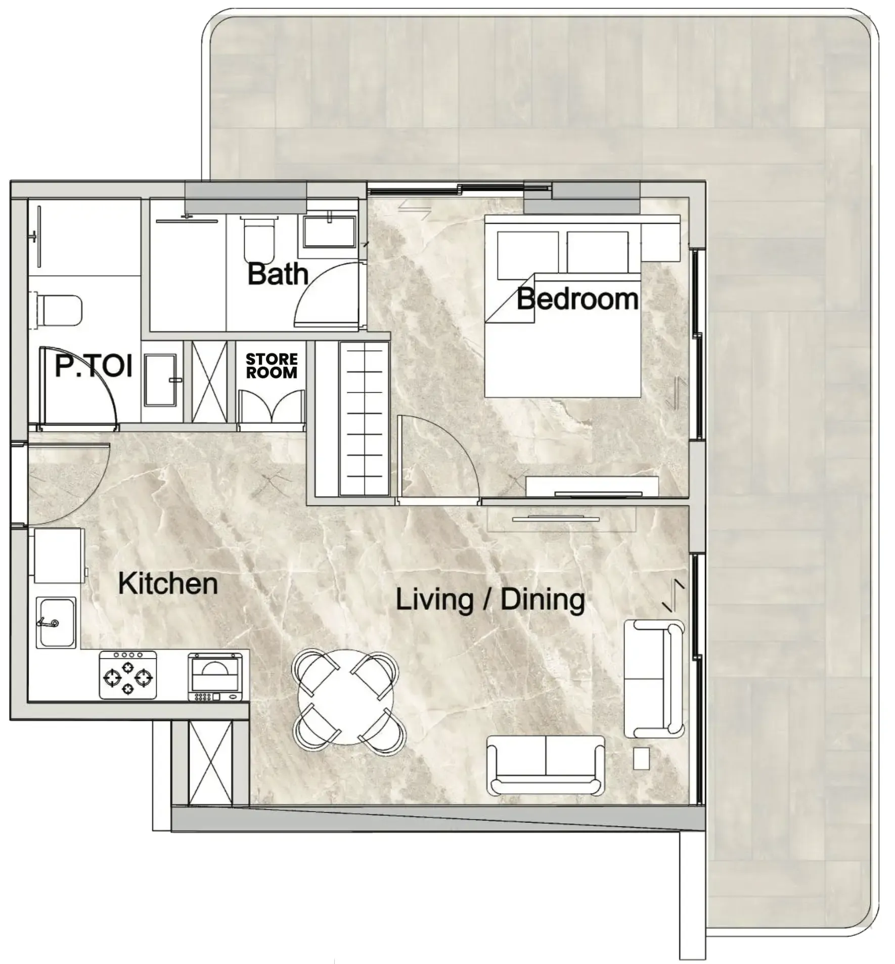 1 bedroom layout