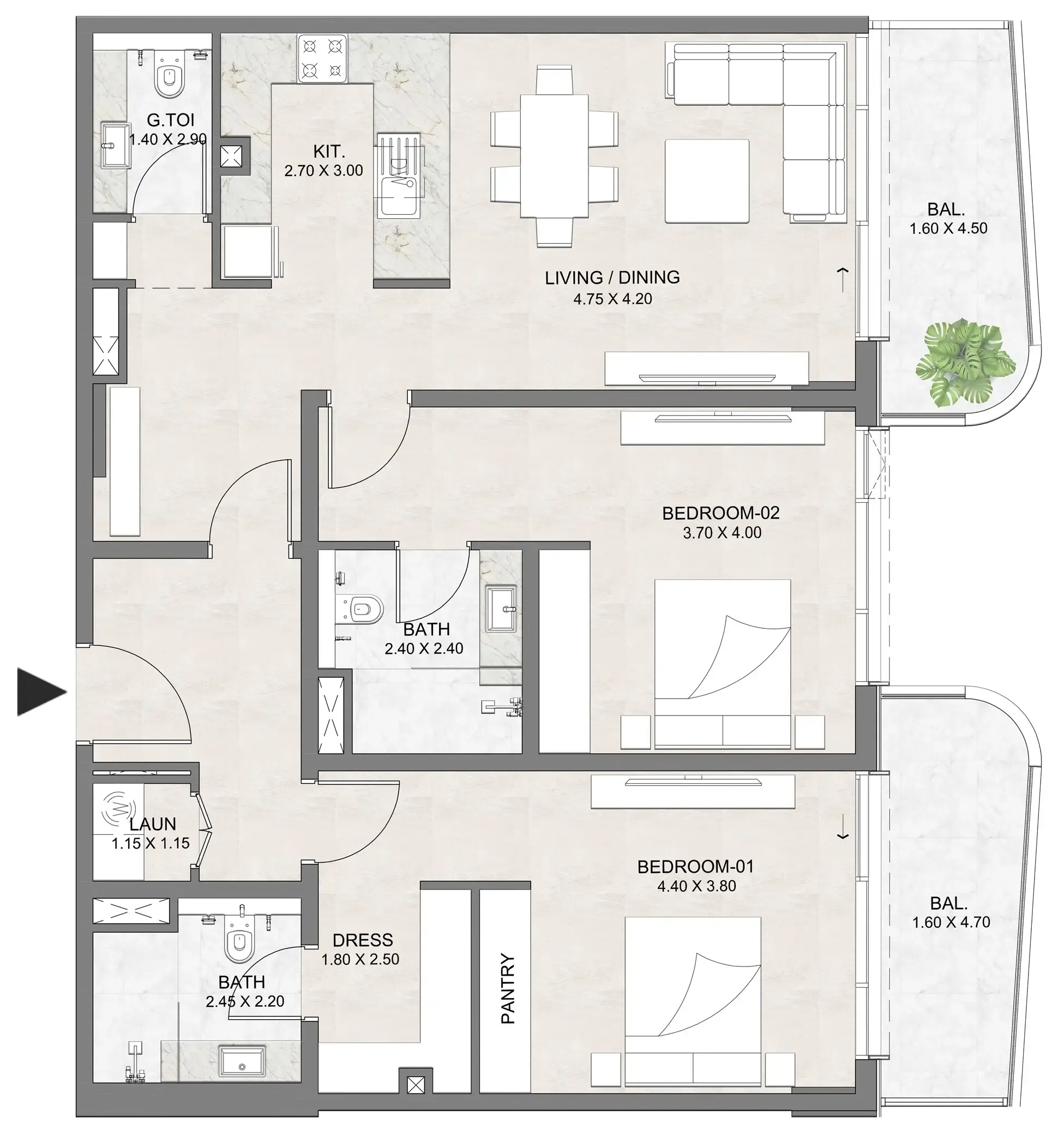 2 bedroom layout