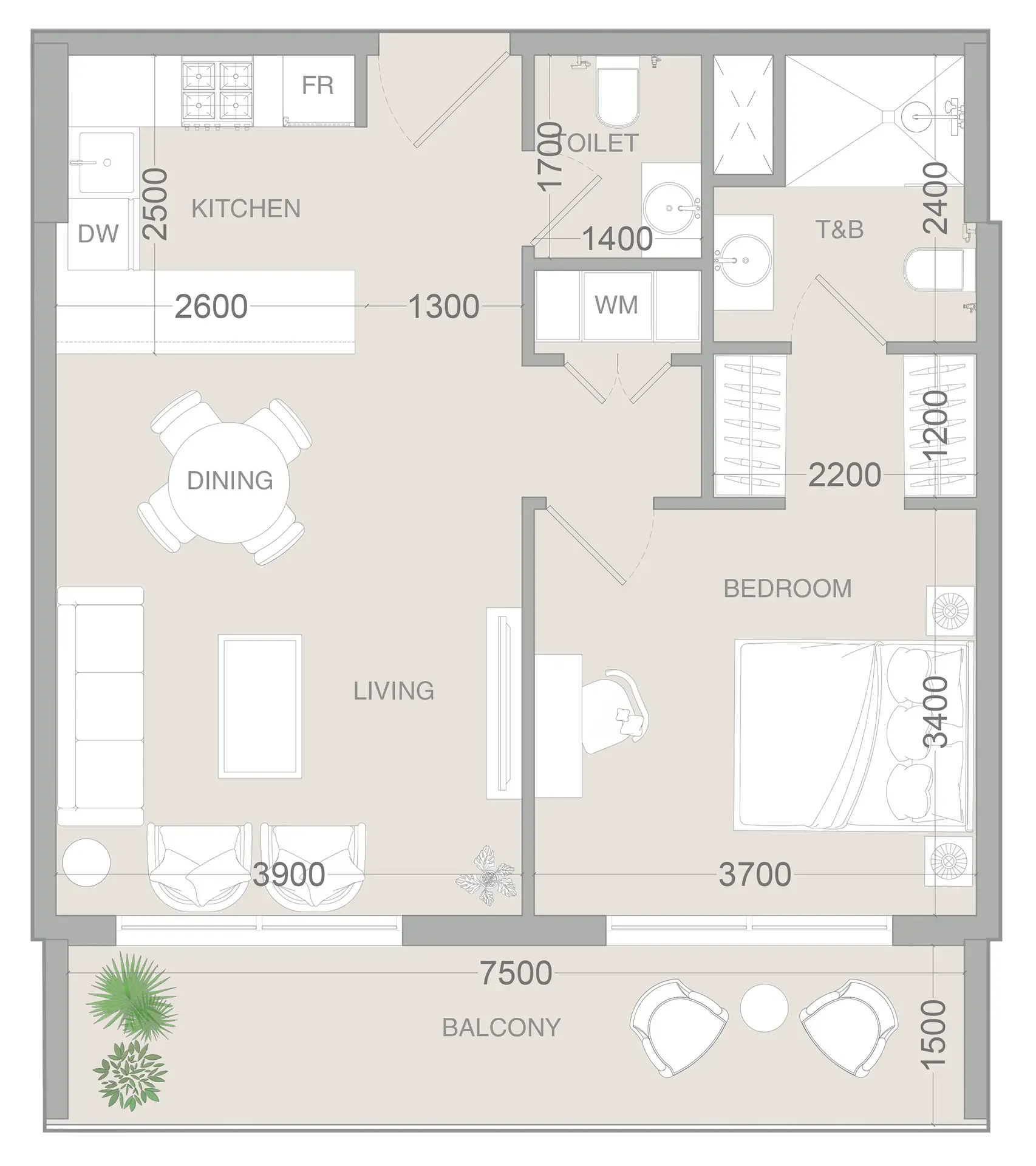 1 bedroom layout