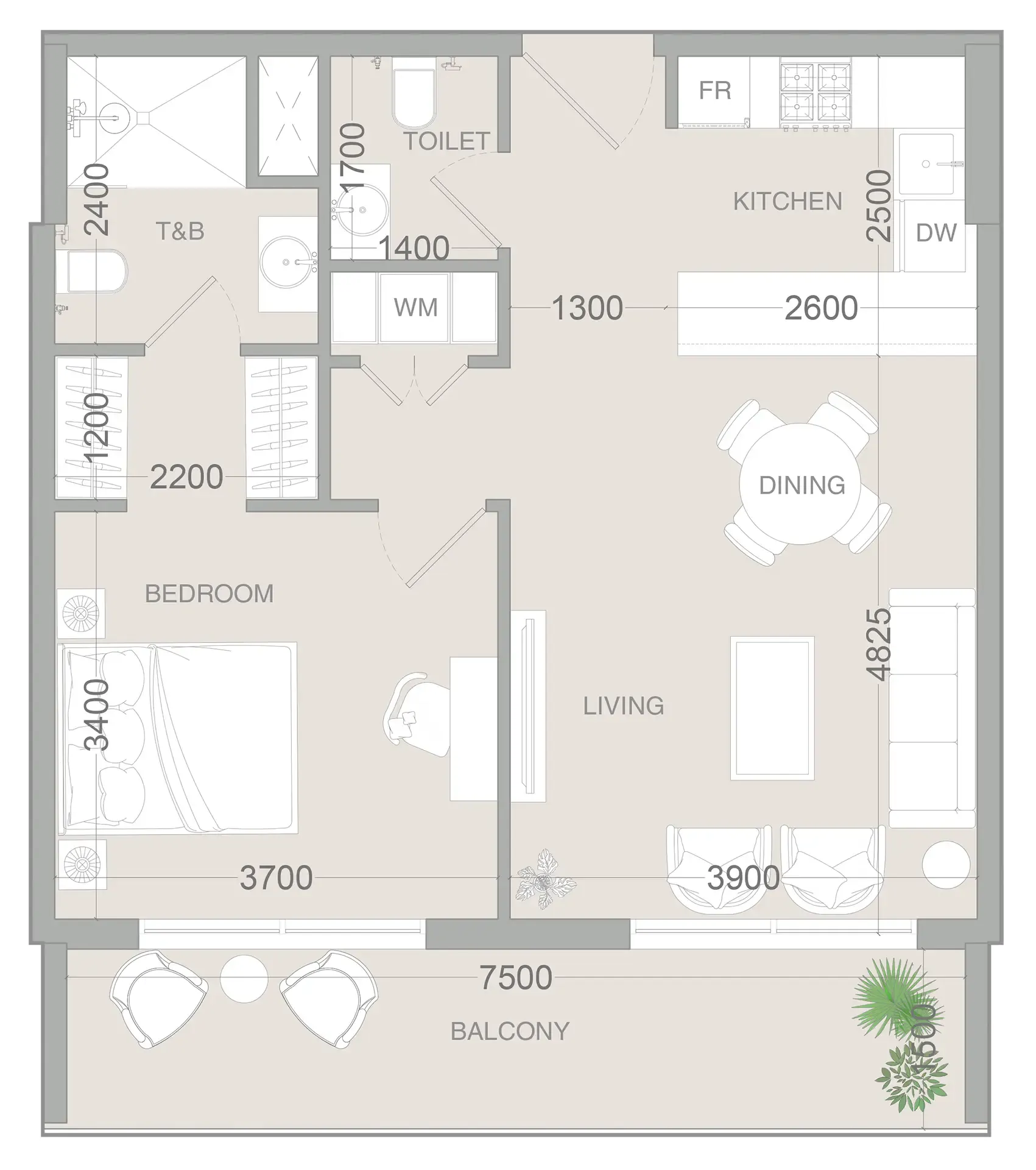 1 bedroom layout