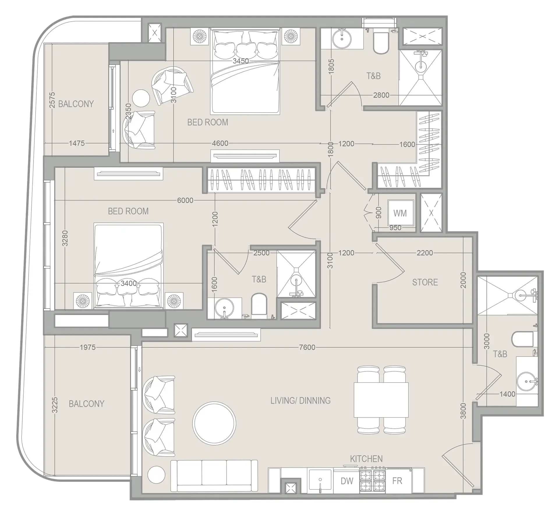2 bedroom layout