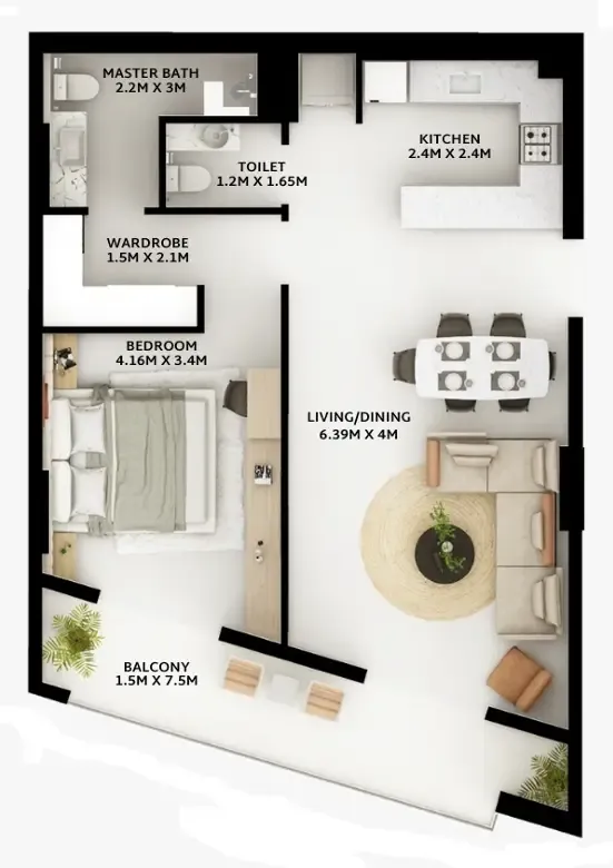1 bedroom layout