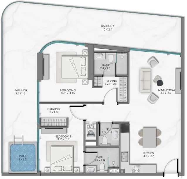 2 bedroom layout