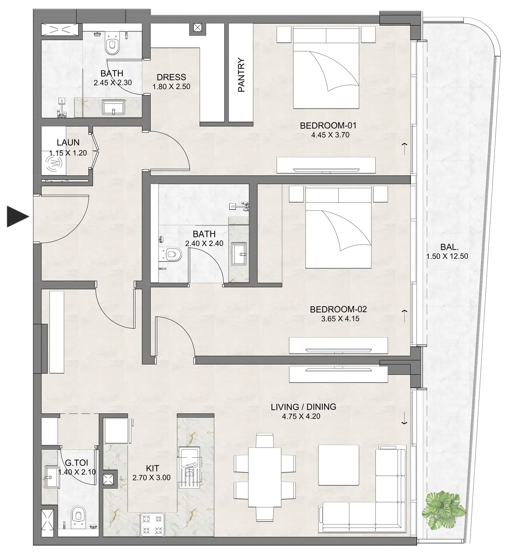 2 bedroom layout