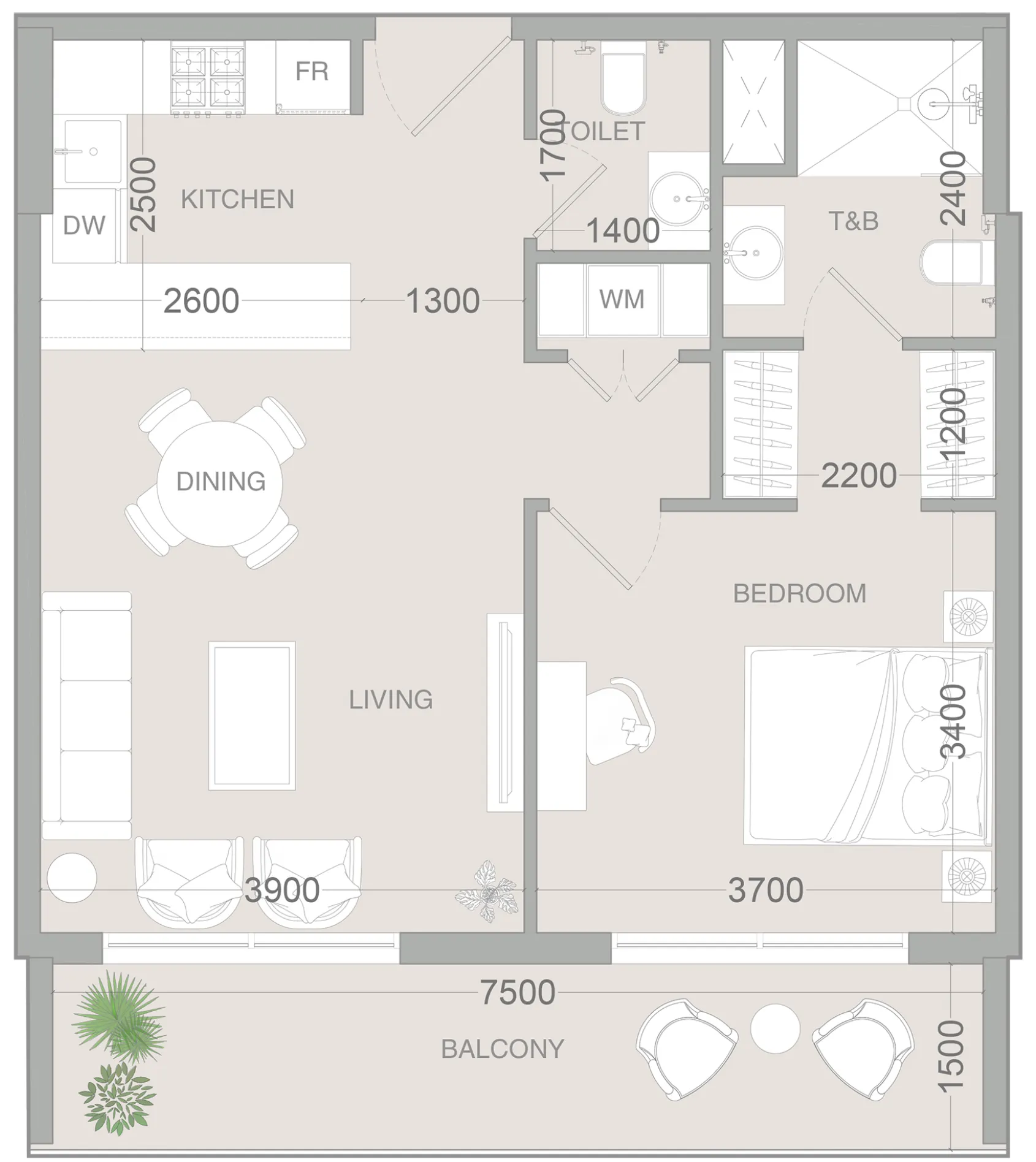 1 bedroom layout