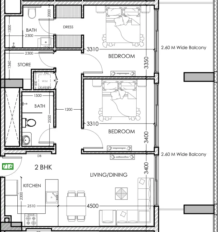 2 bedroom layout