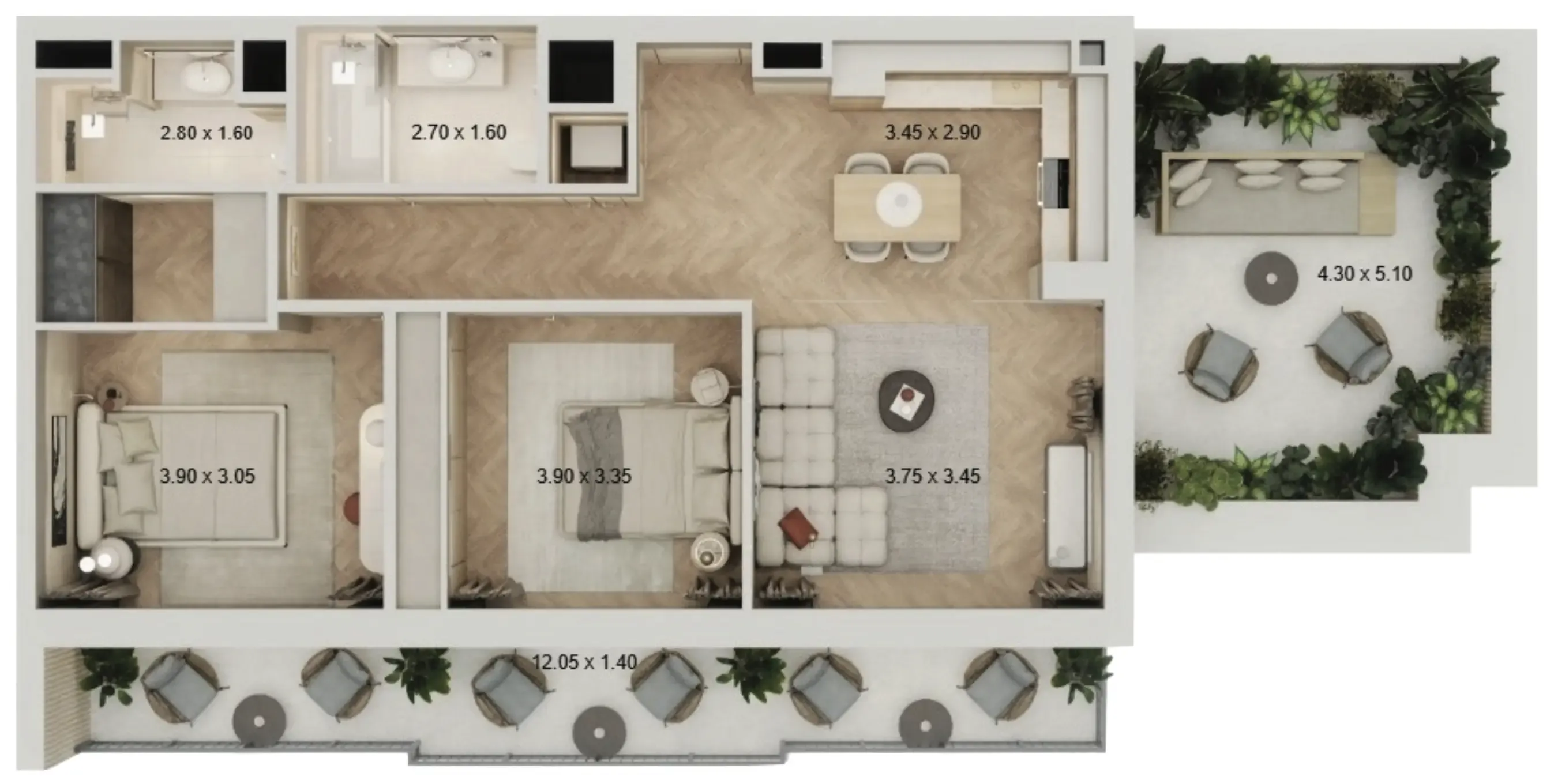 2 bedroom layout
