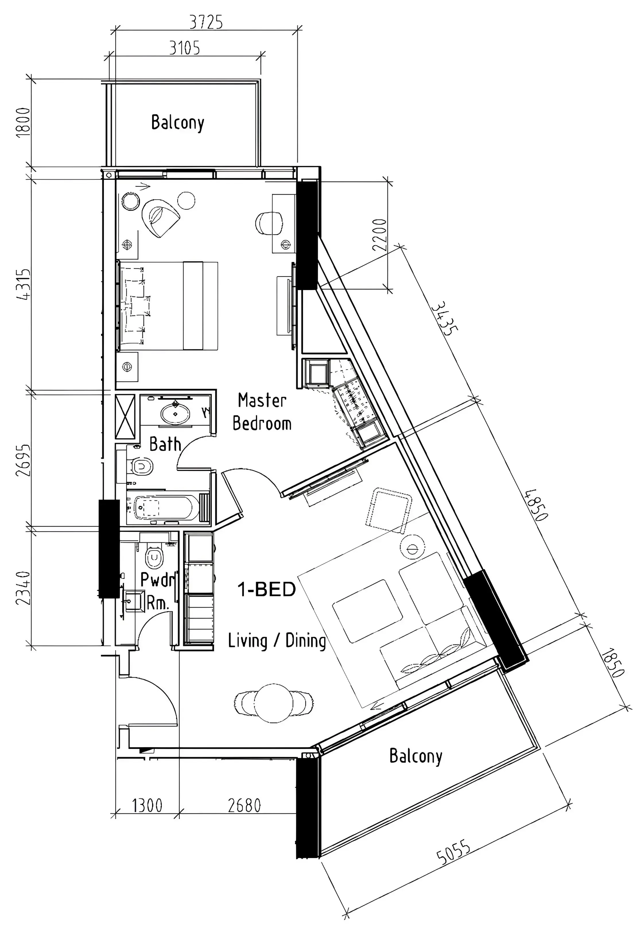 1 bedroom layout