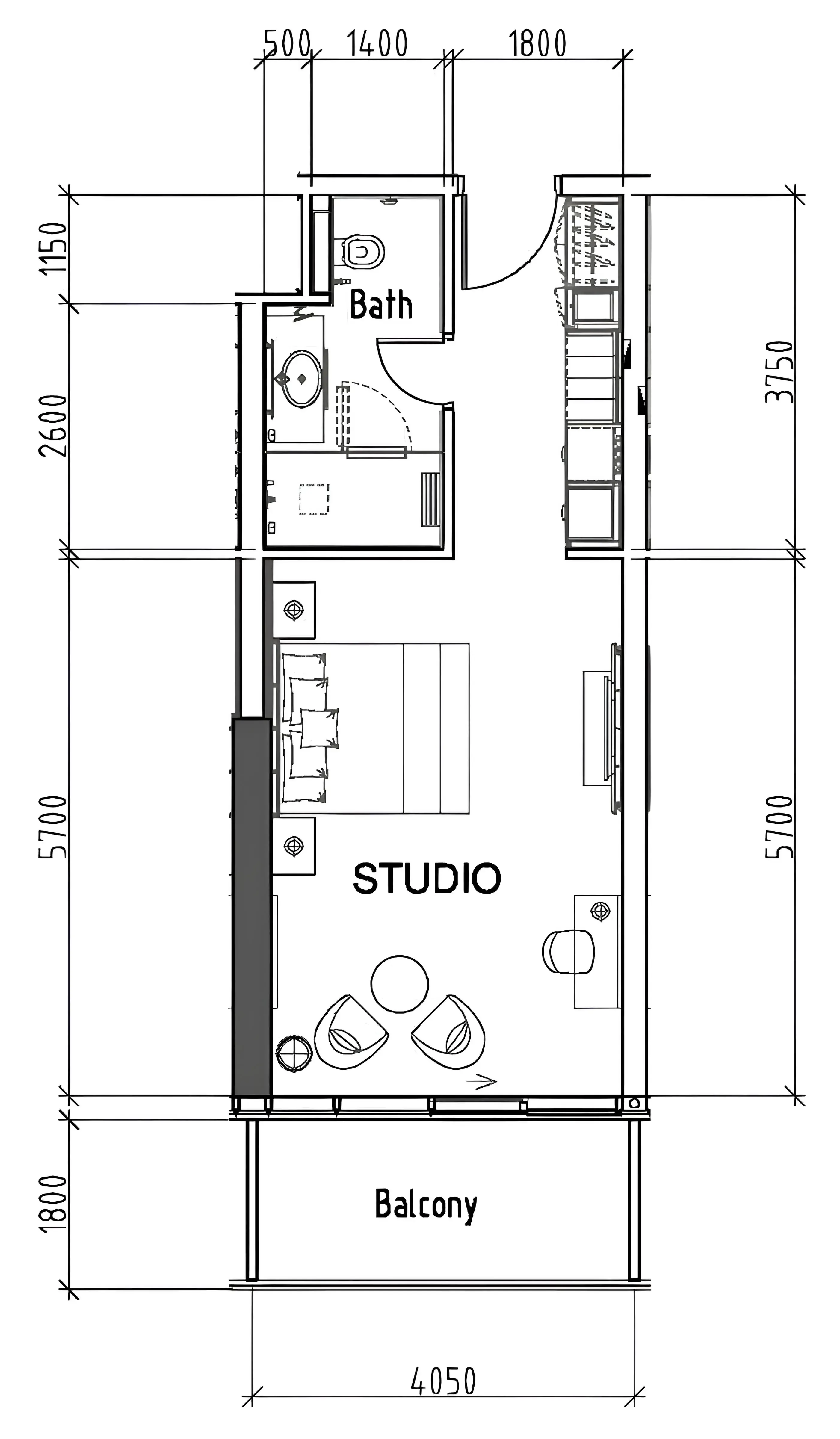 0 bedroom layout
