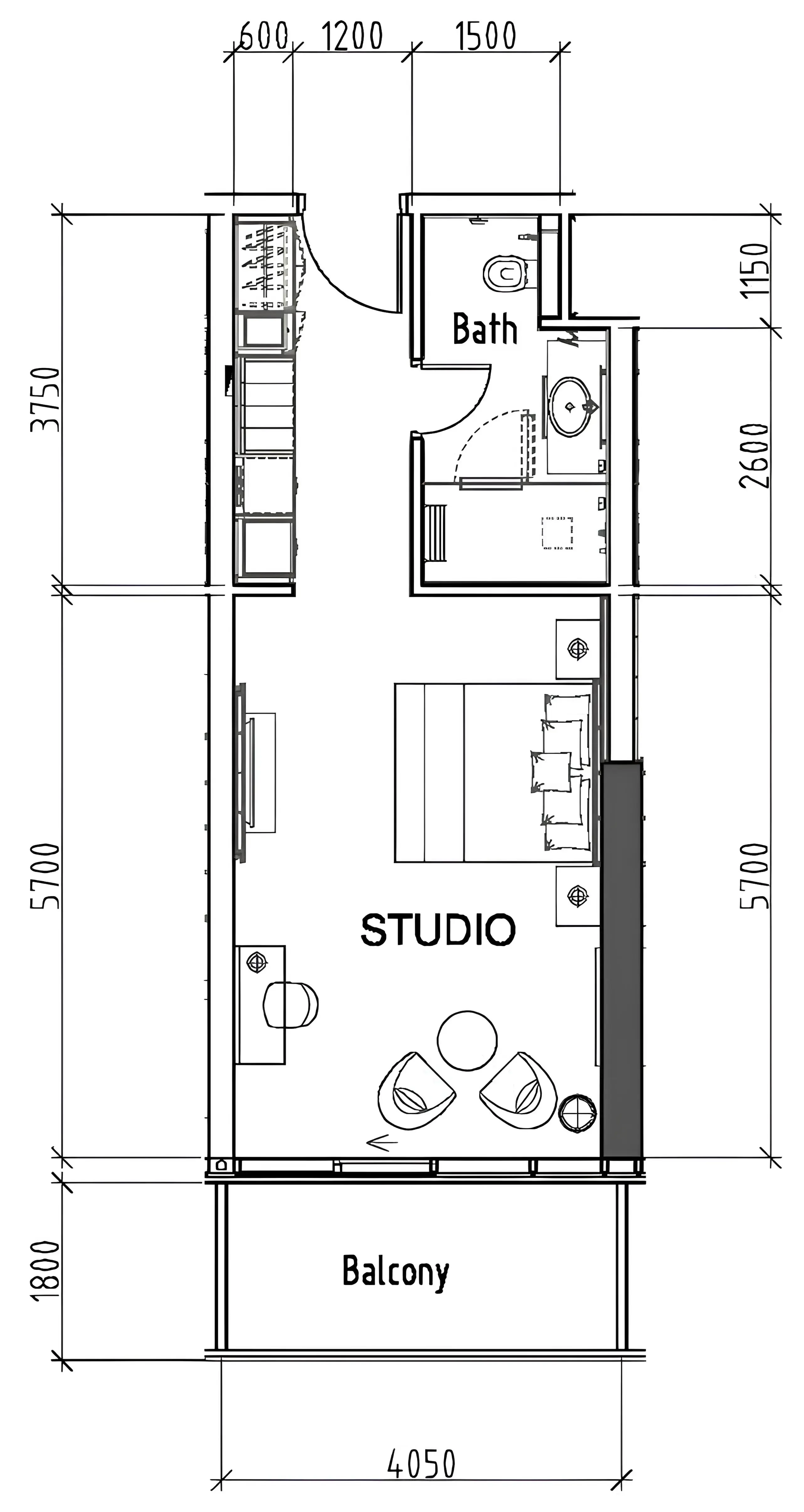 0 bedroom layout