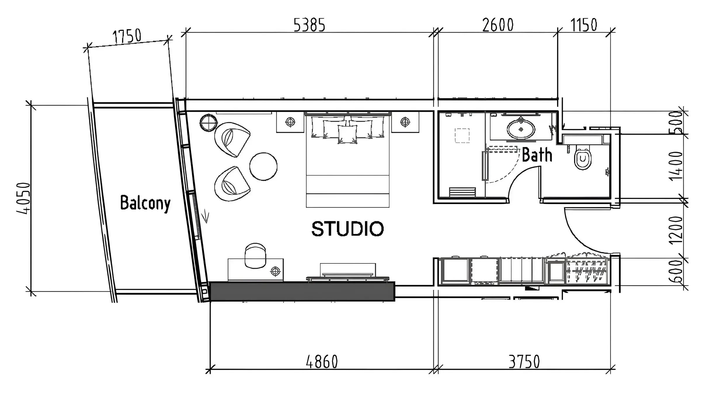 0 bedroom layout