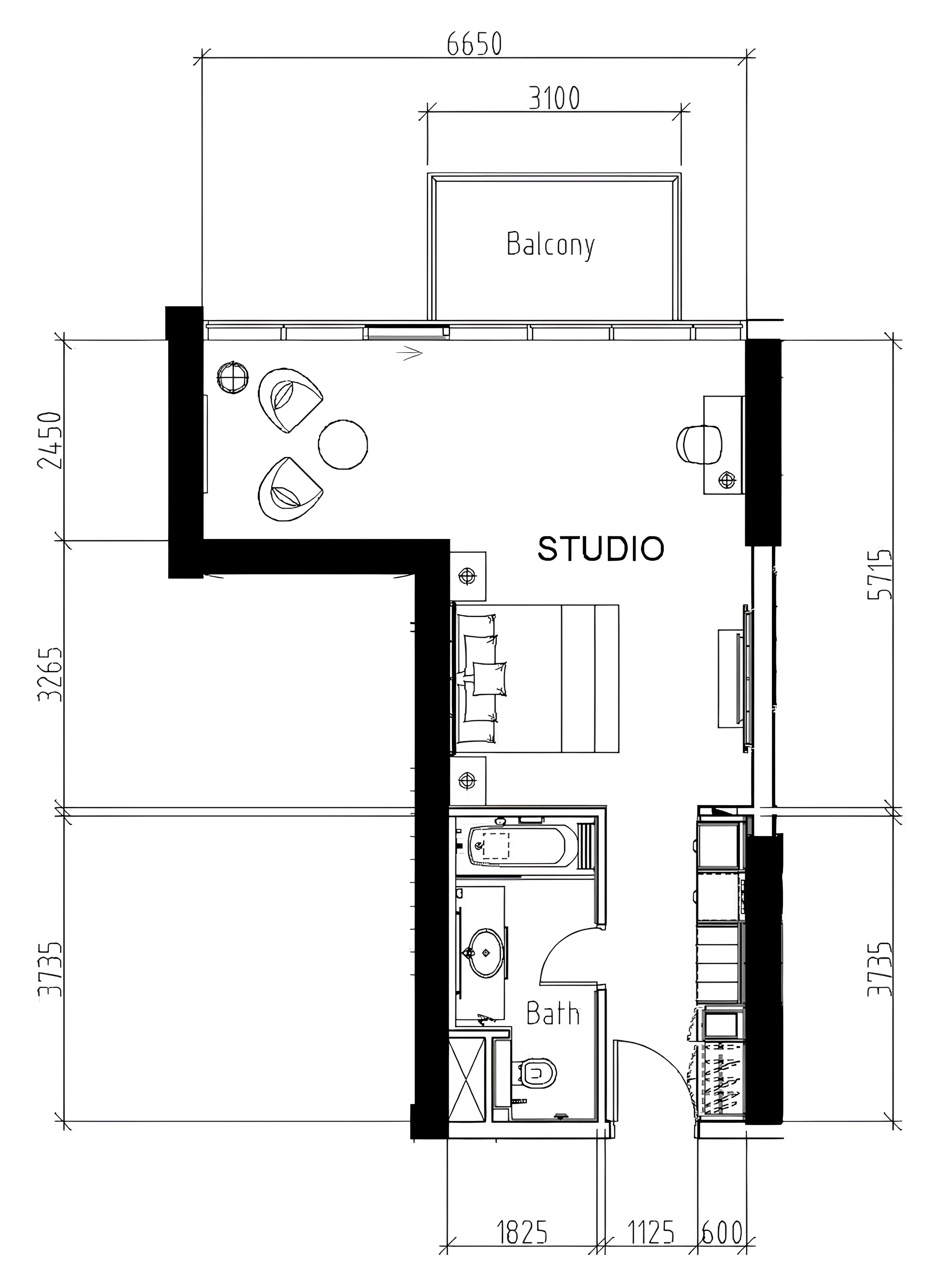 0 bedroom layout