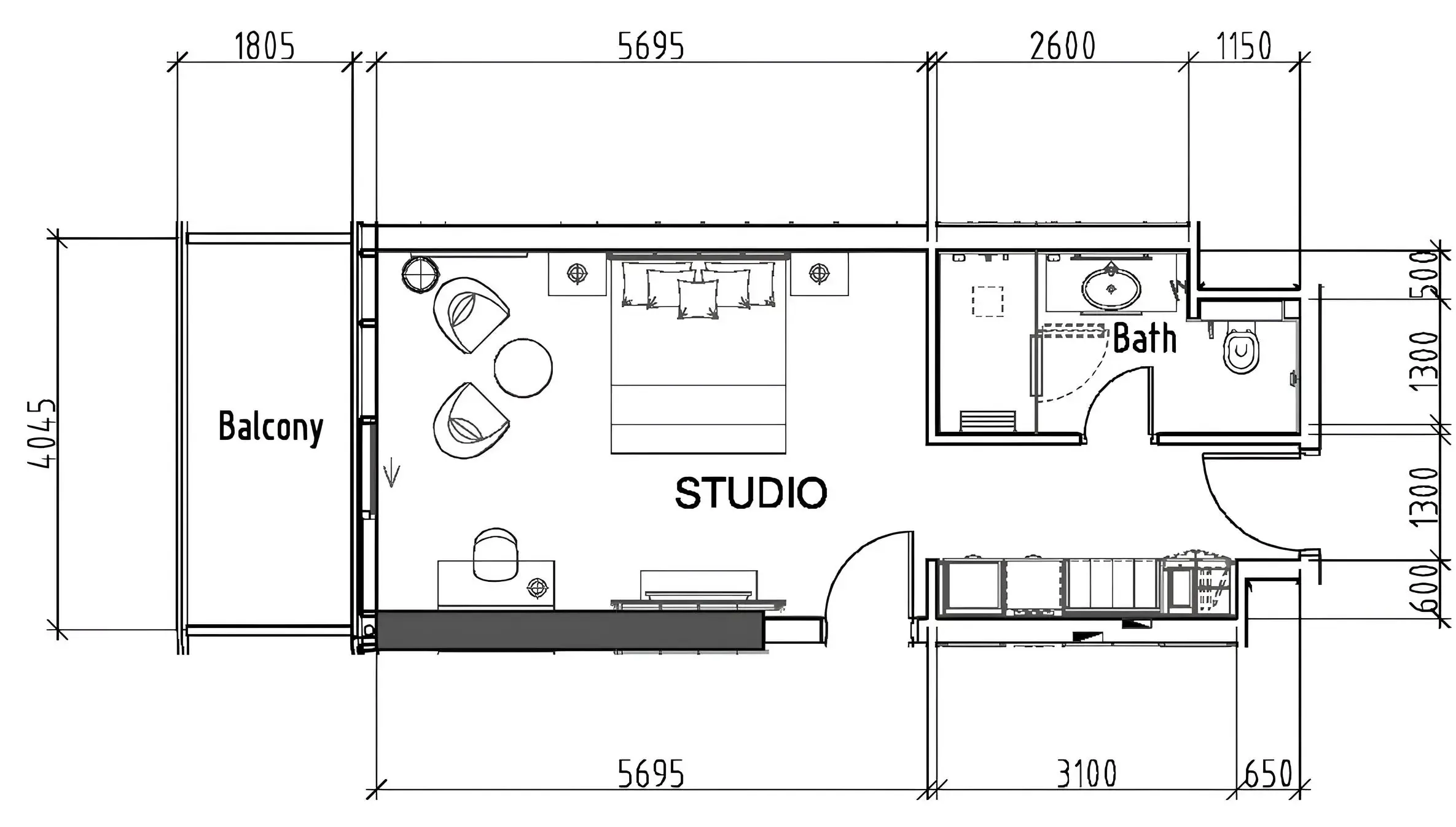 0 bedroom layout
