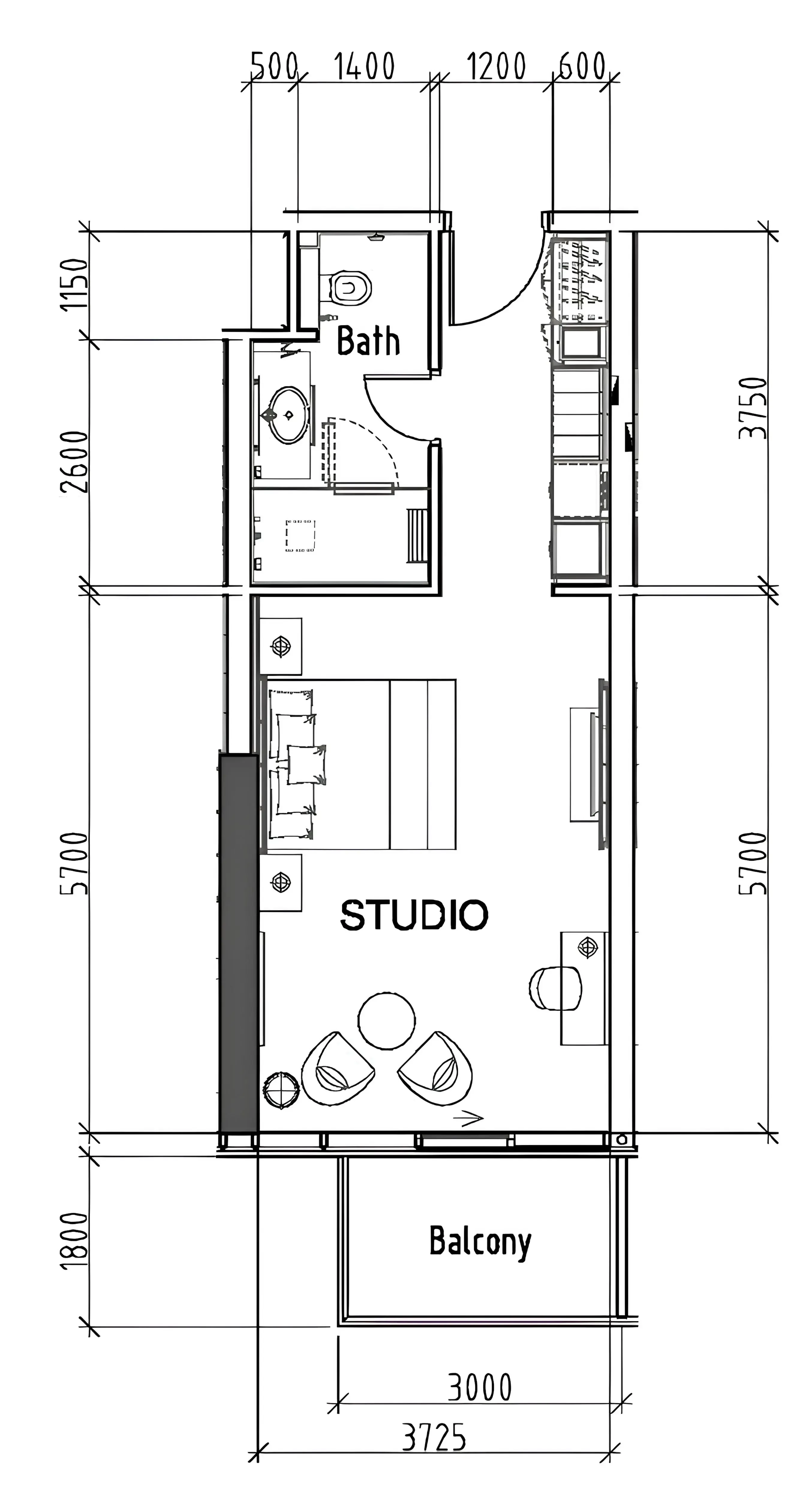 0 bedroom layout