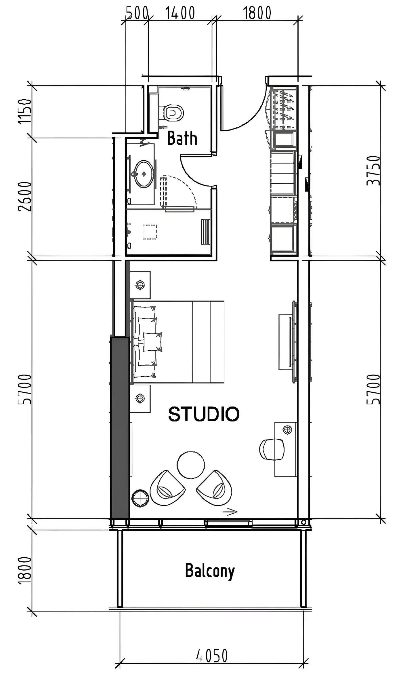 0 bedroom layout