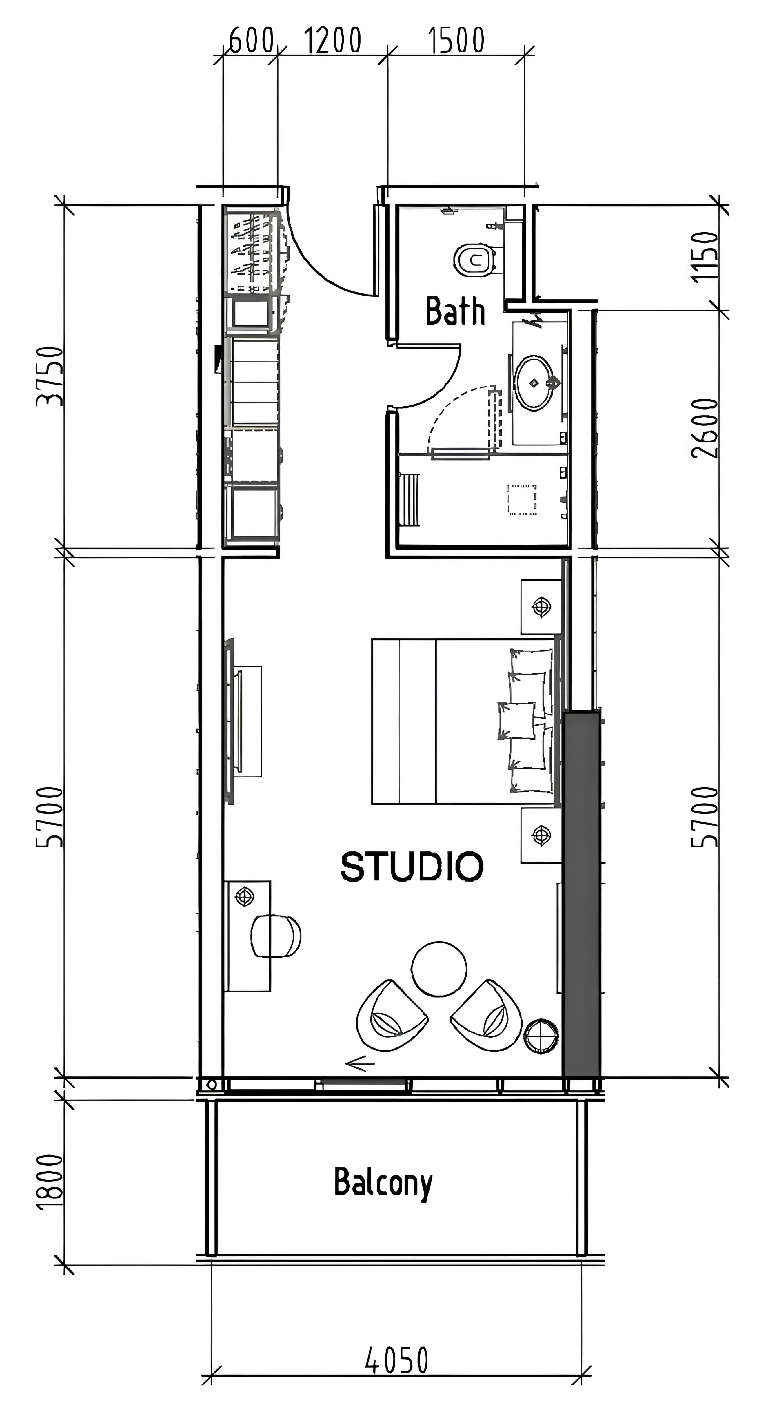 0 bedroom layout