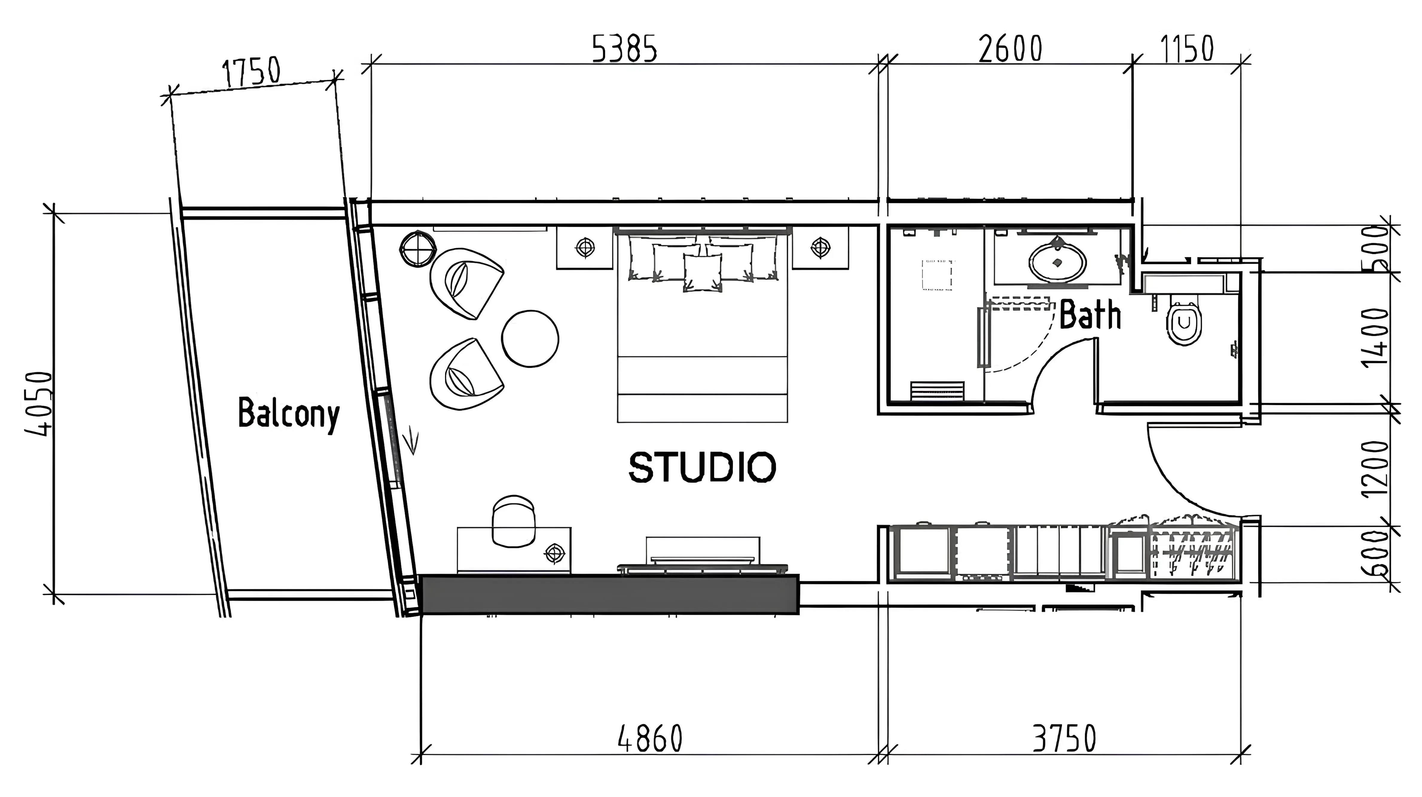 0 bedroom layout