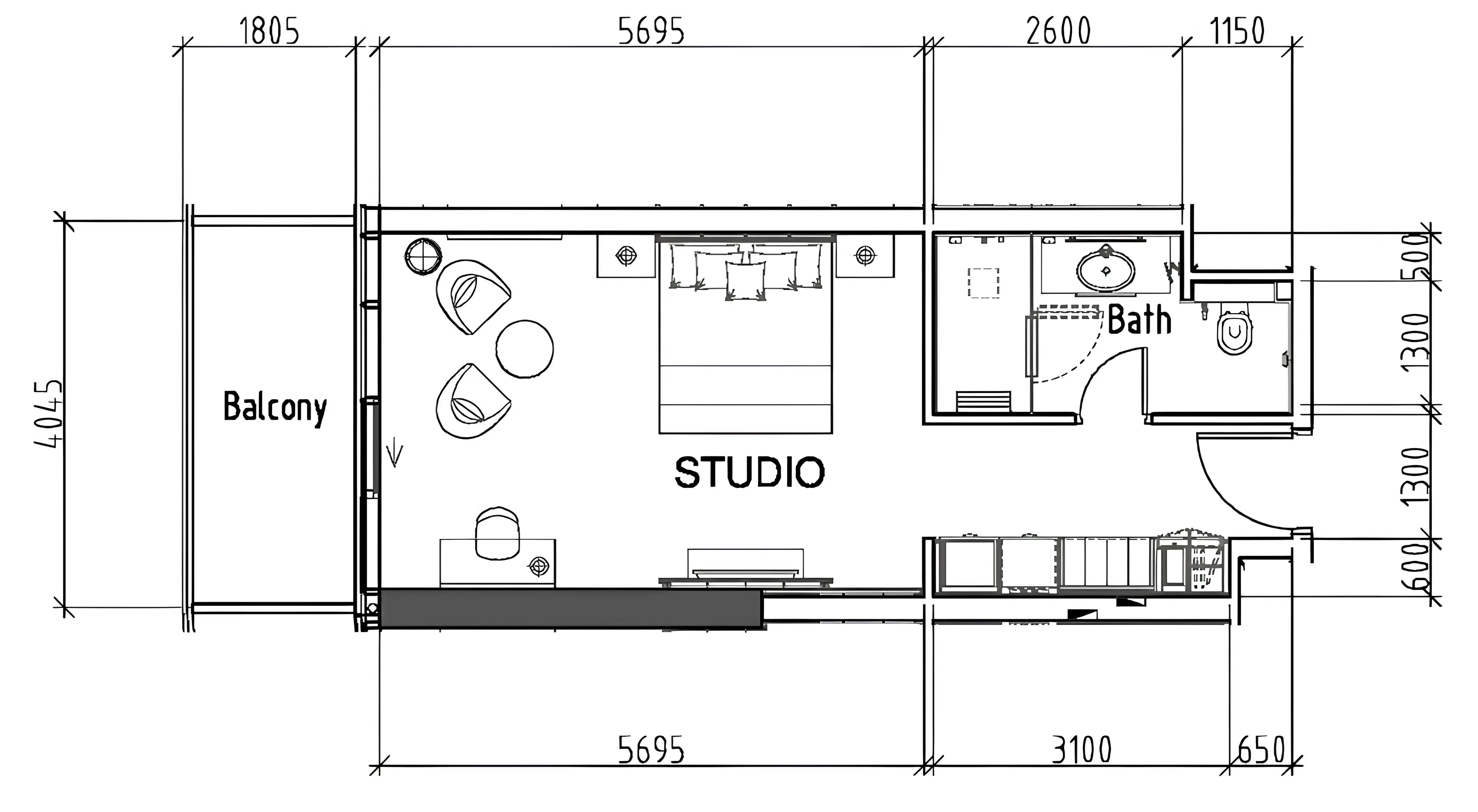 0 bedroom layout